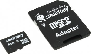 Карта памяти SmartBuy <SB4GBSDCL10-01> microSDHC 4Gb Class10 + microSD-->SD Adapter