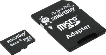 Карта памяти SmartBuy <SB64GBSDCL10-01> microSDXC 64Gb Class10 + microSD-->SD Adapter