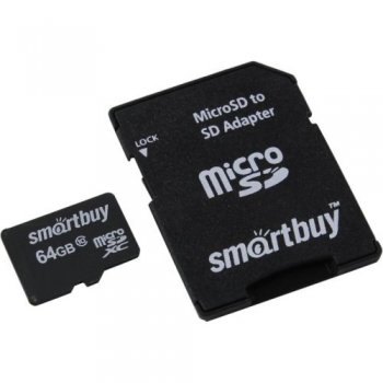 Карта памяти SmartBuy <SB64GBSDCL10-01LE> microSDXC 64Gb Class10 + microSD-->SD Adapter