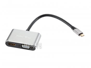 Переходник Telecom <TUC055> USB-C -> HDMI(F)+VGA(F)+USB3.0
