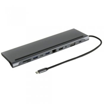 Док-станция для ноутбука KS-is <KS-474> Кабель-адаптер USB-C -> HDMI(F)+VGA(F)+audio+LAN+CR+2xUSB3.0+2xUSB-C port