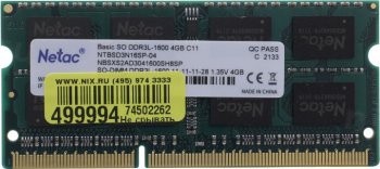 Оперативная память для ноутбуков Netac Basic <NTBSD3N16SP-04> DDR3L SODIMM 4Gb <PC3-12800> CL11 (for NoteBook)