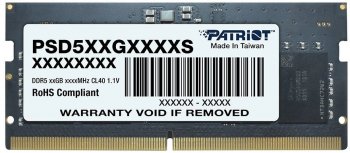 Оперативная память для ноутбуков DDR5 8Gb 4800MHz Patriot PSD58G480041S RTL PC5-38400 CL40 SO-DIMM 260-pin 1.1В single rank